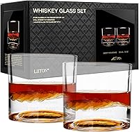 Vista 16 de LIITON Mont Blanc - Juego de regalo de 2 vasos de whisky de cristal pesado, vaso de bourbon grueso congelable de 1 libra cada uno, regalos de whisky