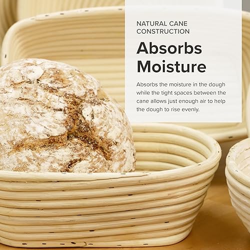 Miniatura 13 de Frieling Cesta rectangular a prueba de pan con forro – Cesta de algodón para masa madre (10 x 7 pulgadas, caña natural)