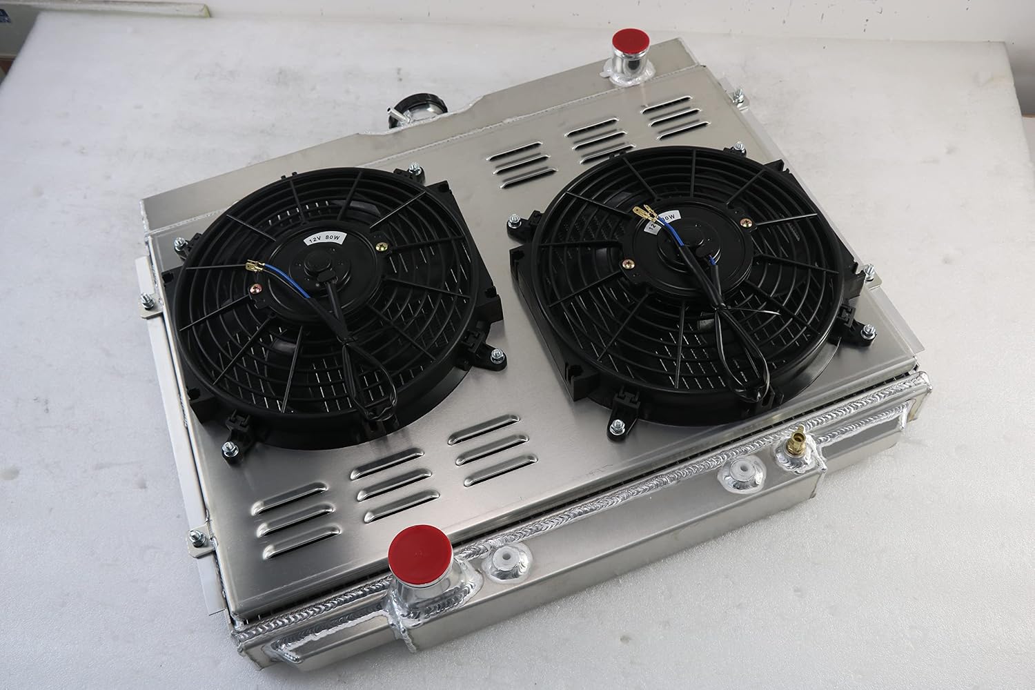 4 Row Aluminum Radiator for 1967-1970 Ford Fairlane Falcon Mustang Ranchero, Mercury Cougar L6 V8 Engine, Radiators with Electric Fan Shroud Thermostat Kit