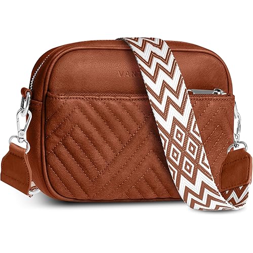 Vantamo Premium Quilted Crossbody Bags for Women with Anti-Pickpocket Clip, Vegan Leather Handbags, Travel Purses for Women