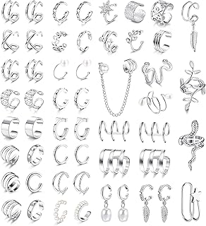 53Pcs Ear Cuffs Earrings Set for Women Non Piercing Earrings Clip On Cartilage Helix Wrap Ear Jewelry Set Adjustable Ear Clip CZ Fake Cartilage Earring