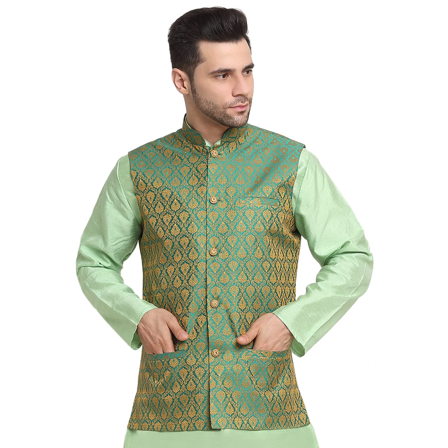 Men Silk Blend Paisley Nehru Jacket Only