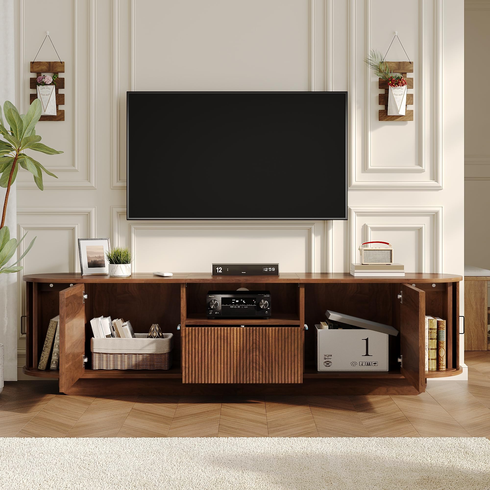 Console TV multimediale galleggiante, 180 x 40 x 50 cm, struttura ondulata