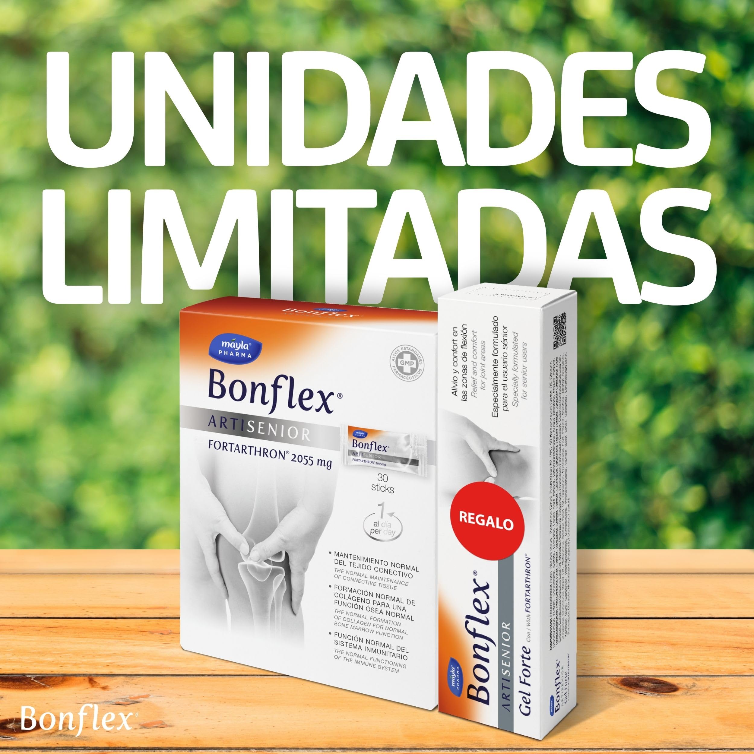 PACK BONFLEX® SENIOR - Artisenior Stick + Gel 60ML | Mejora el cuidado articular de personas en edad senior | Fórmula única con Fortarthron™ | 1 Stick al día Sabor Naranja| Gel Efecto Calor