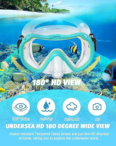 Miniatura 3 de Equipo de esnórquel para adultos, juego de máscara de esnórquel con vista panorámica de 180, equipo de esnórquel 100% de silicona de grado