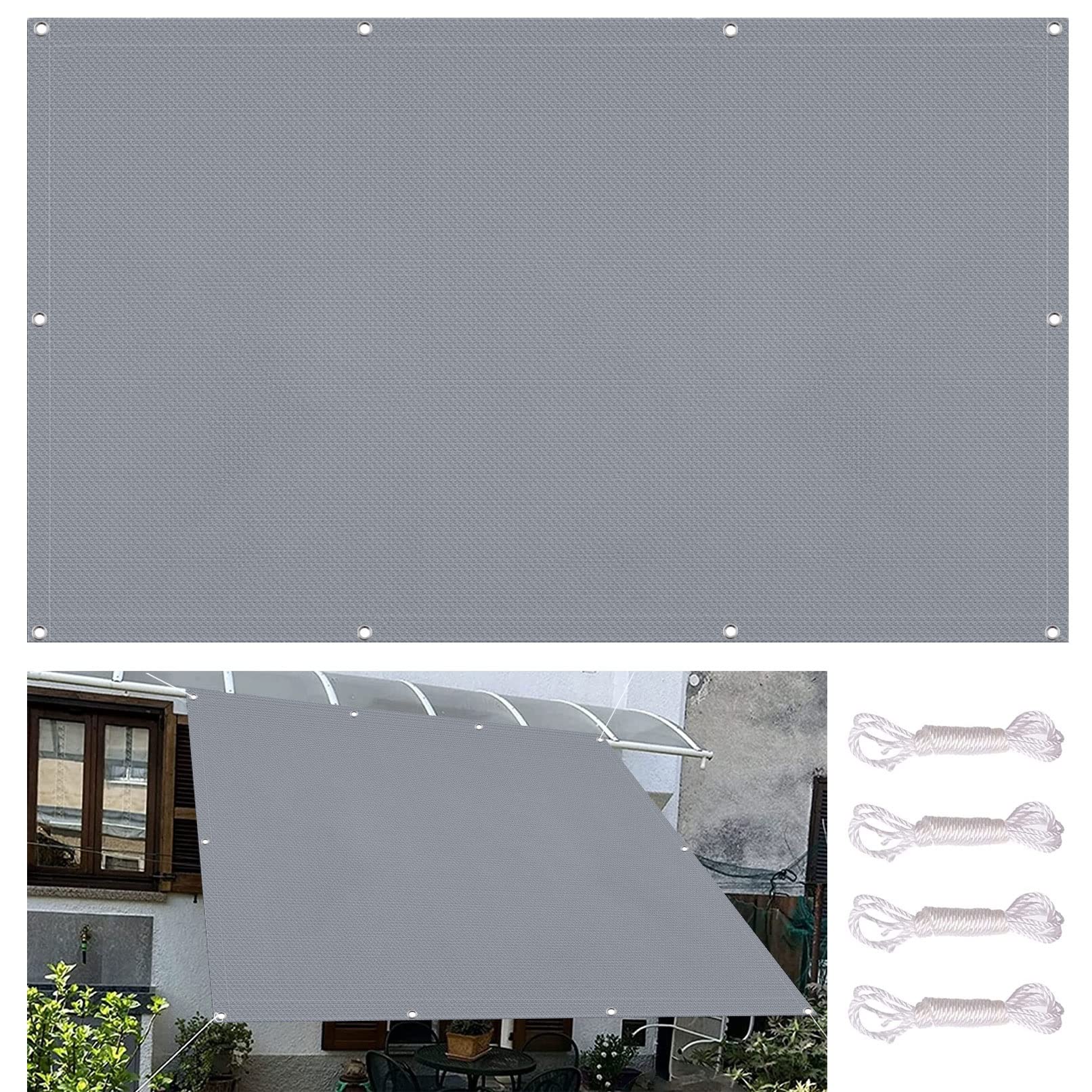Voile d'ombrage terrasse et balcon grand filet solaire gris 5m