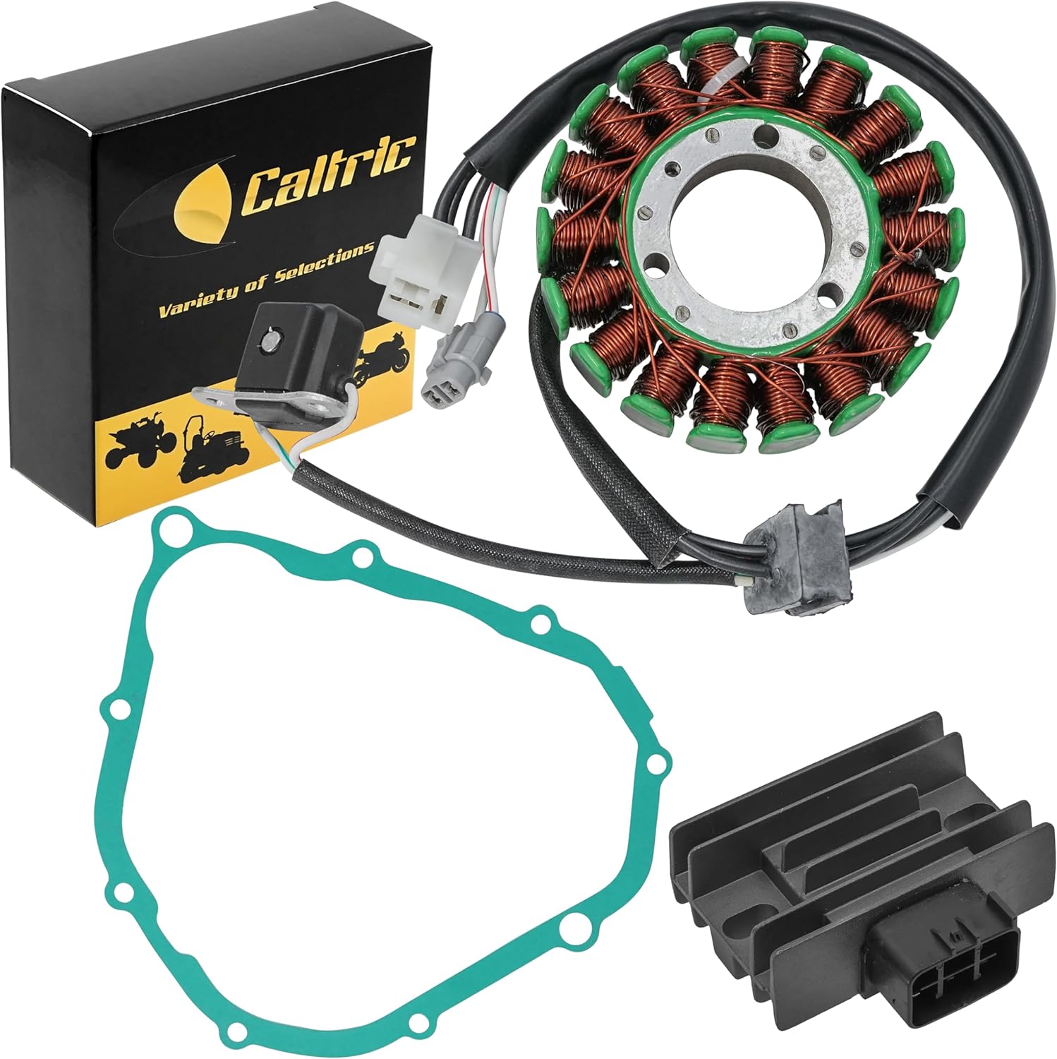 Caltric Stator and Regulator Rectifier with Gasket Compatible With Suzuki Ozark 250 Ltf250 Lt-F250 2002-2009 2012