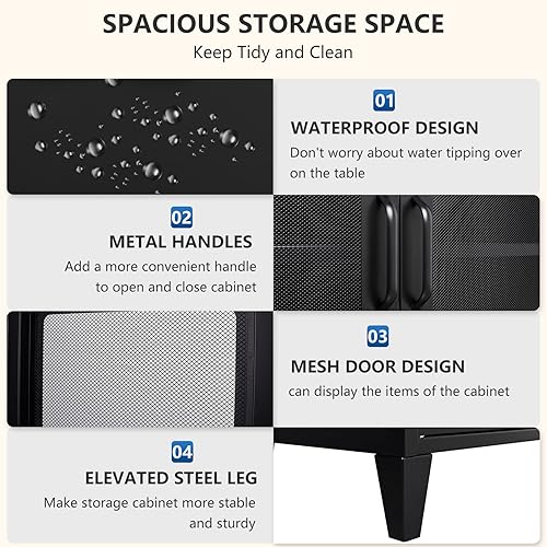 Miniatura 4 de AFAIF Gabinete de buffet con almacenamiento armario de aparador con 3 puertas de malla y estante gabinete de almacenamiento independiente de buffet
