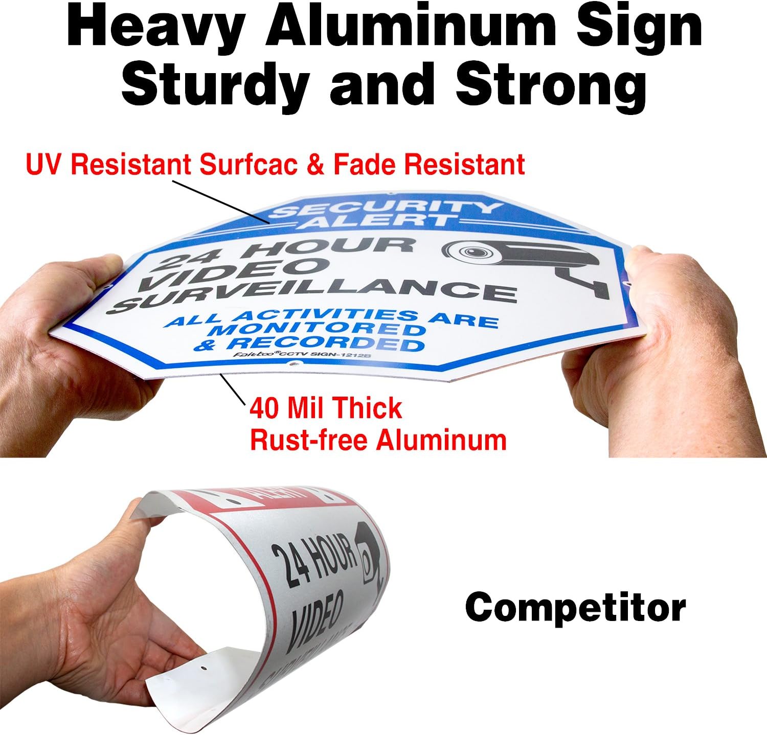 2-Pack Video Surveillance Signs, 12 x 12 Inches .040 Aluminum Security Warning Metal Reflective Signs, Indoor Or Outdoor Use for Home Business CCTV Security Camera, UV Protected & Waterproof : Electronics