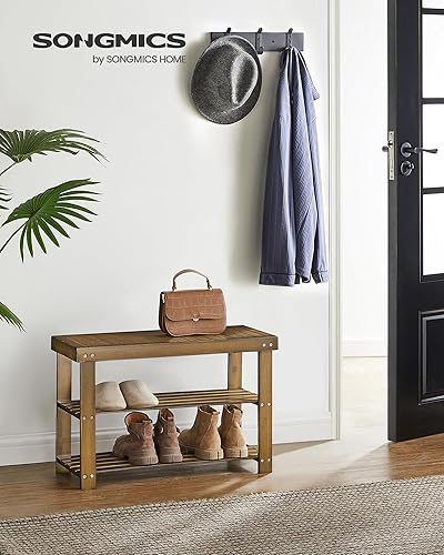 Miniatura 2 de SONGMICS Banco Estante para Zapatos, Organizador de Almacenamiento de Zapatos de Bambú de 3 Niveles, Banco de Entrada, Soporta hasta 286 lb, 11.3 x