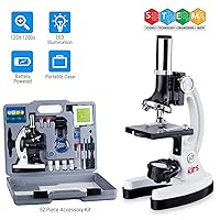 Vista 2 de AmScope 120X-1200X 52-pcs Kids Beginner Microscope STEM Kit with Metal Body Microscope, Plastic Slides + PS25 Prepared Microscope Slide Set for
