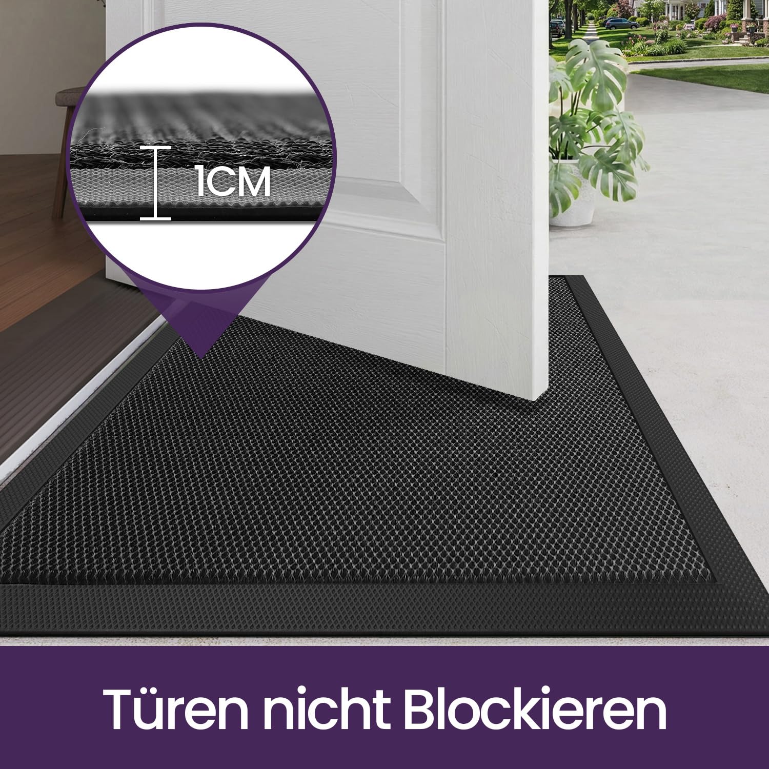 DEXI Fußmatte außen 60 x 90 cm, extrem rutschfeste Schmutzfangmatte, langlebig Fußabtreter außenbereich, robust Fussmatte Aussen wasserdichte Türmatte für die Haustür, Schwarz