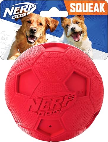 Nerf Dog İnteraktif Squeaker ile Futbol Topu Köpek Oyuncağı, Hafif, Dayanıklı ve Suya Dayanıklı, 10 cm, Orta/Büyük Irklar için, Tek Birim, Kırmızı
