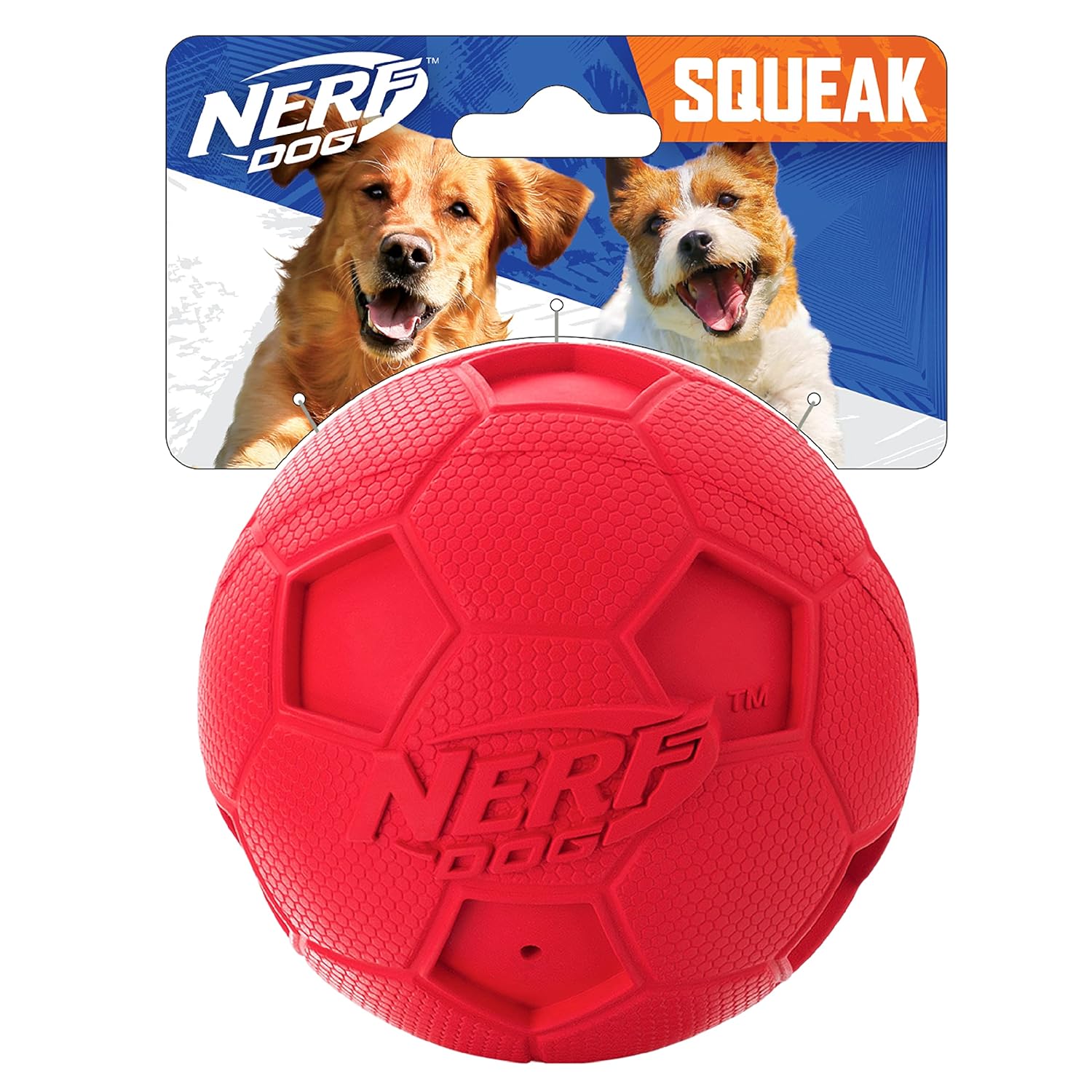 Nerf Dog Soccer Ball Dog Toy with Interactive Squeaker Lightweight Durable and Water Resistant 4 Inches for Medium