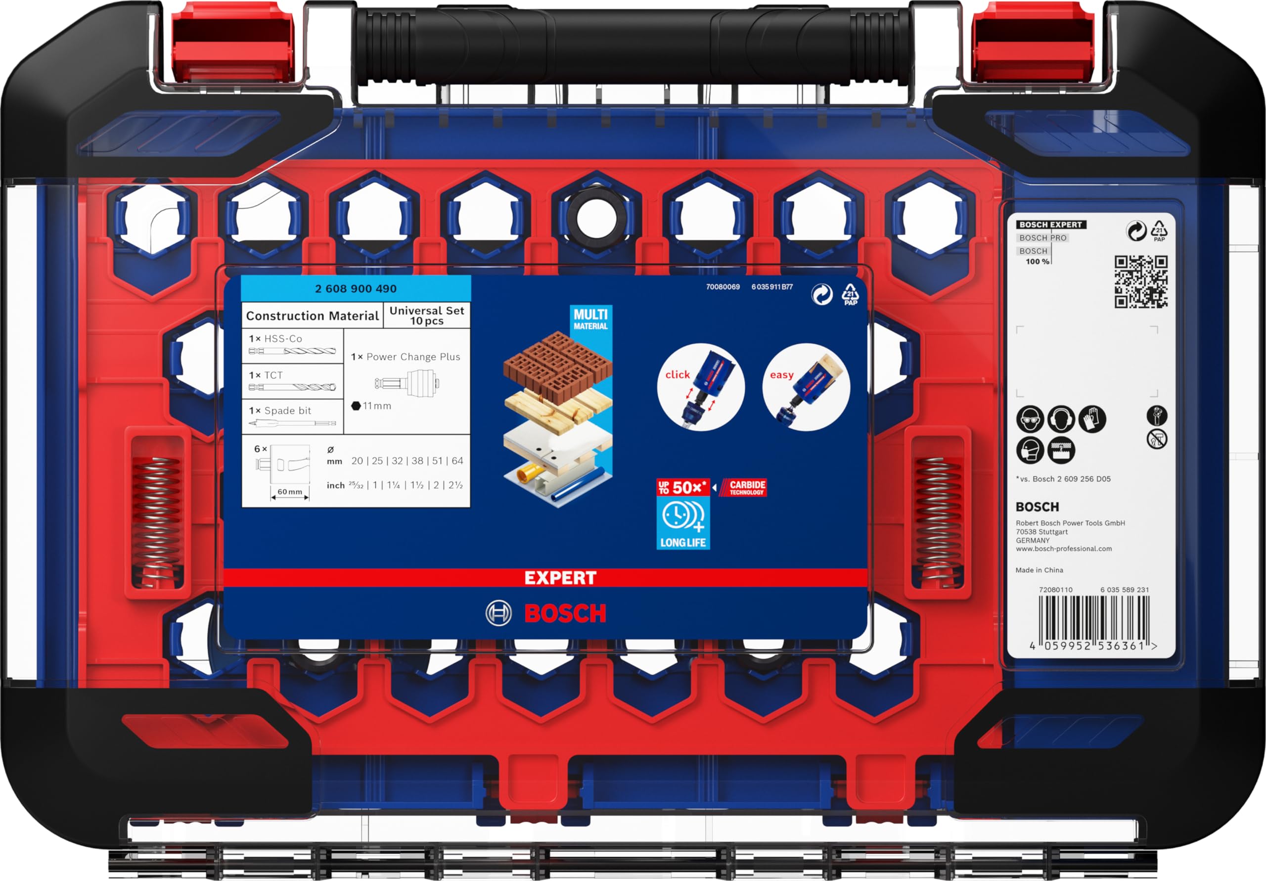 Bosch Professional 10 uds. Set de Sierra de Corona Expert Construction Material (para Madera blanda, Ø 20-64 mm, Accesorios Taladro de impacto rotativo)