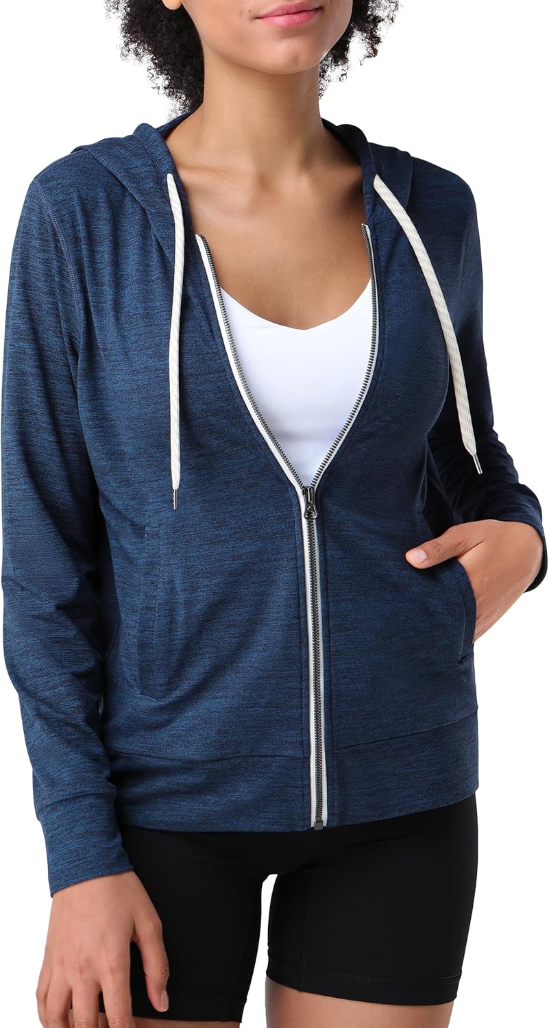 Pioneer Camp Women's Full Zip Up Workout Hoodie Soft Lightweight Hooded Sweatshirts Sweat Jacket Athletic Gym Yoga Casual