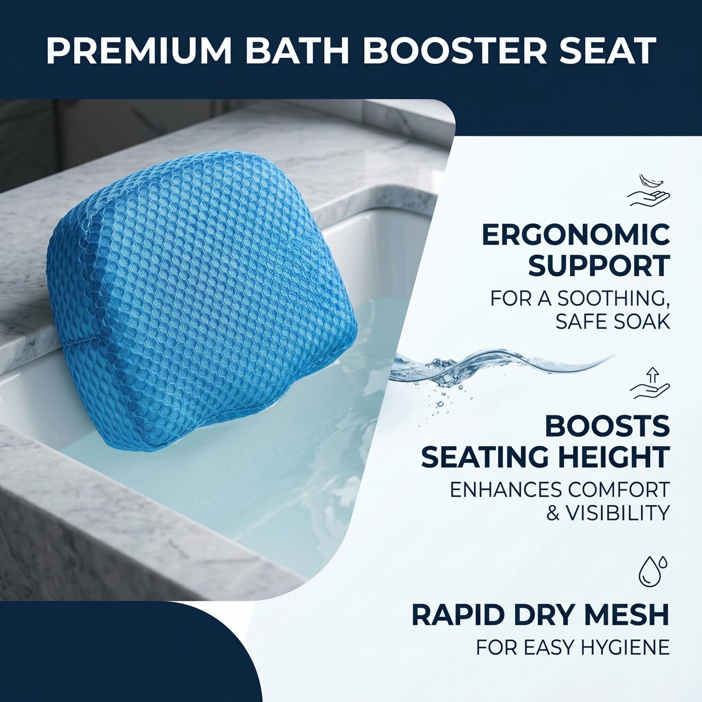 Whirlpool-Sitzerhöhung, Poolhocker für Unterwasser, schnell sinkend, atmungsaktives Netzkissen, rutschfest, Abnehmbarer Bezug, Blau, 15, 75 x 12, 01 Zoll
