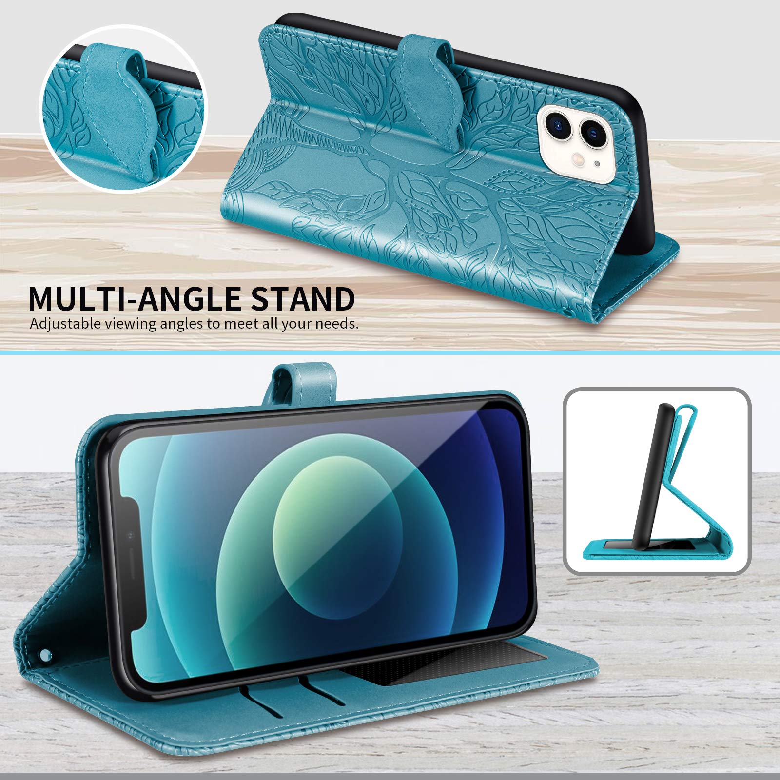 Funda Tipo Cartera Para IPhone 12 Mini (5.4") - Con Ranuras Para Tarjetas, Soporte, Vidrio Templado Incluido