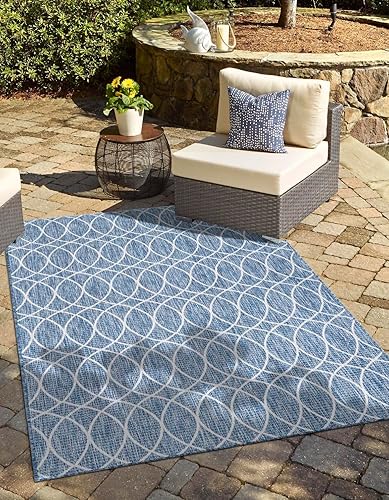 Unique Loom Outdoor Trellis Collection - Alfombra de área  Gitter (2 x 3 pies 1 pulgada, rectangular, azulmarfil)