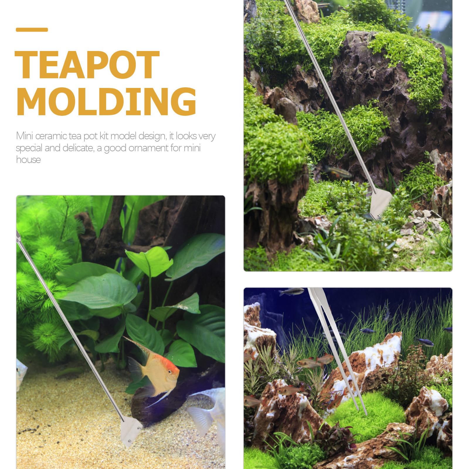 Abaodam Kit D'outils D'aquascaping et Grattoir à Algues Verre pour Nettoyage Rapide Pince et Ciseaux pour Aquarium en Métal Argenté