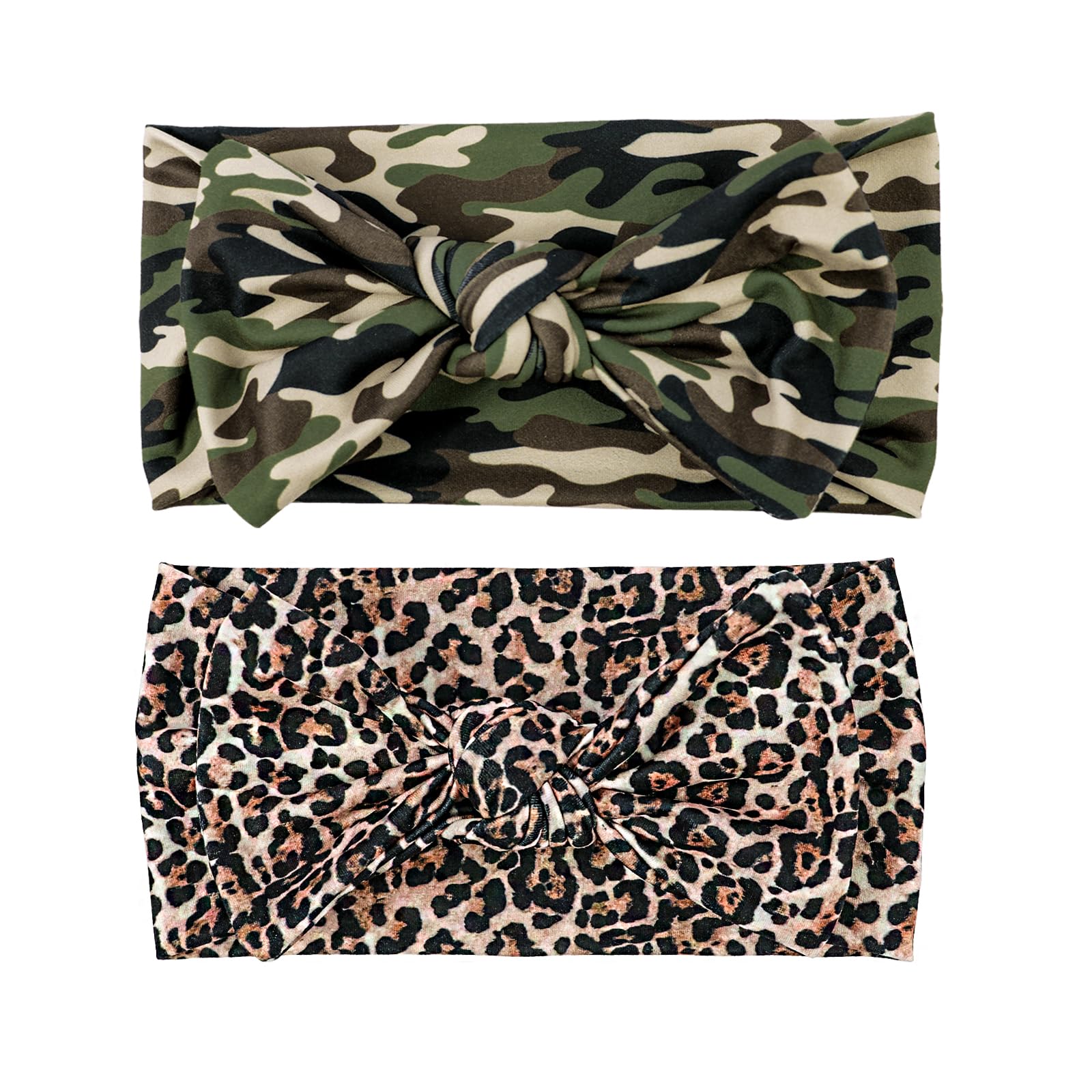 LemonSpce Handmade Baby Head wrap with Bows Stretchy Soft Infant Comfortable Baby Bow for Newborn girls and boys,Toddler-Leopard Camo Printed Hair Accessories
