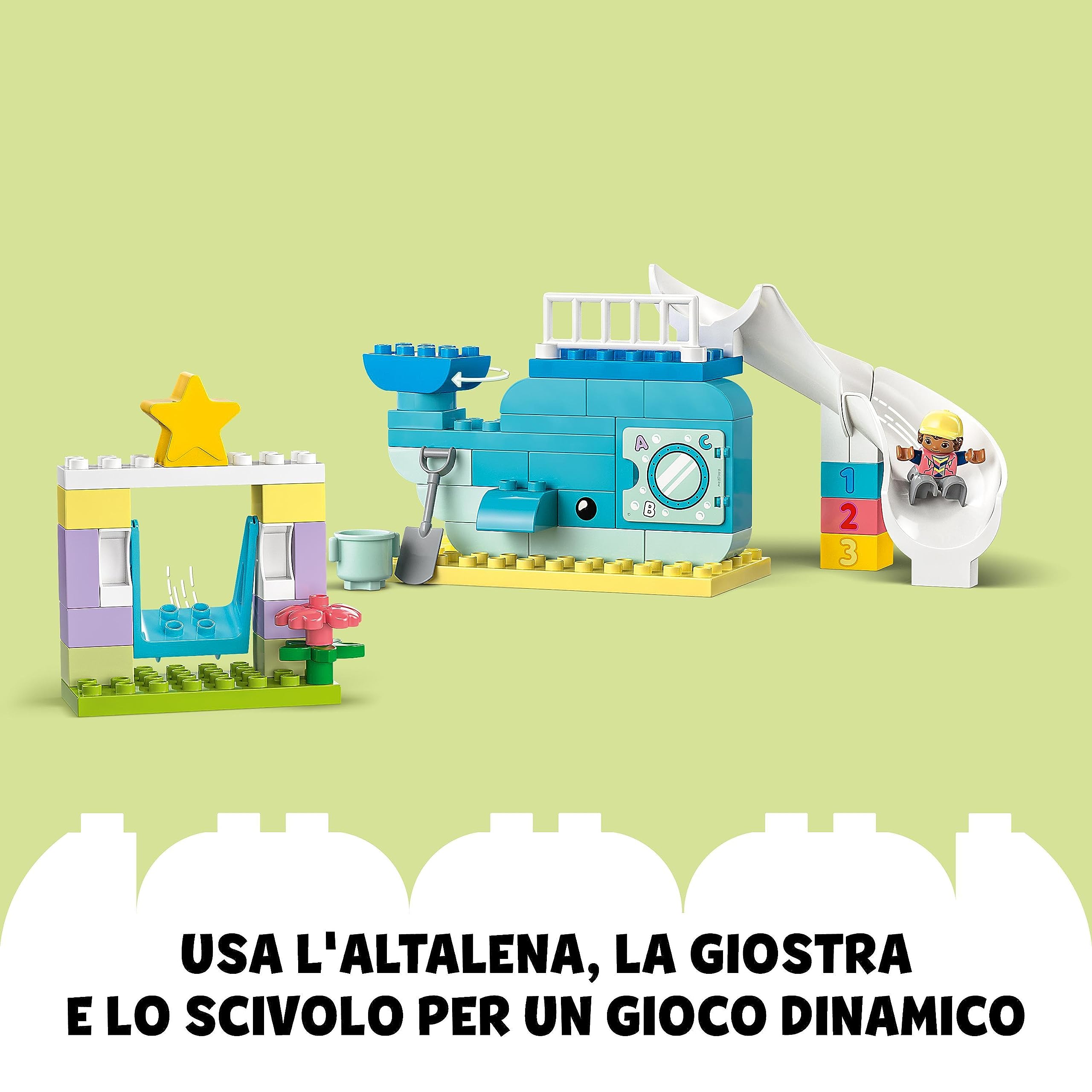 LEGO DUPLO Il Parco Giochi dei Sogni, Giochi per Bambini e Bambine da 2 Anni in su con Balena e Razzo Giocattolo da Costruire per Imparare Lettere, Numeri e Colori con i Mattoncini, Idea Regalo 10991