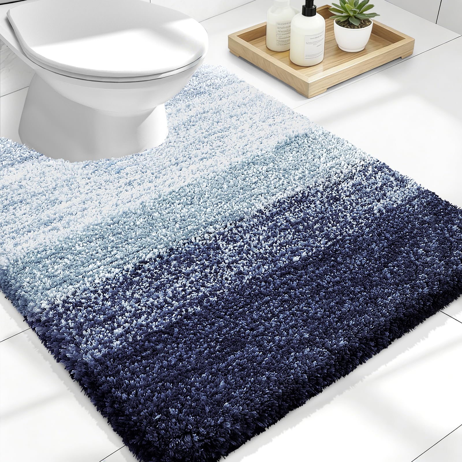 OLANLY Luxury Toilet Rugs U-Shaped 24x20, Soft Absorbent Microfiber Mat | Airy Blue, Non-Slip Quick-Drying Rubber Backing, Washable Plush Contour Bath Mat for Toilet Base, Home Decor Accessories
