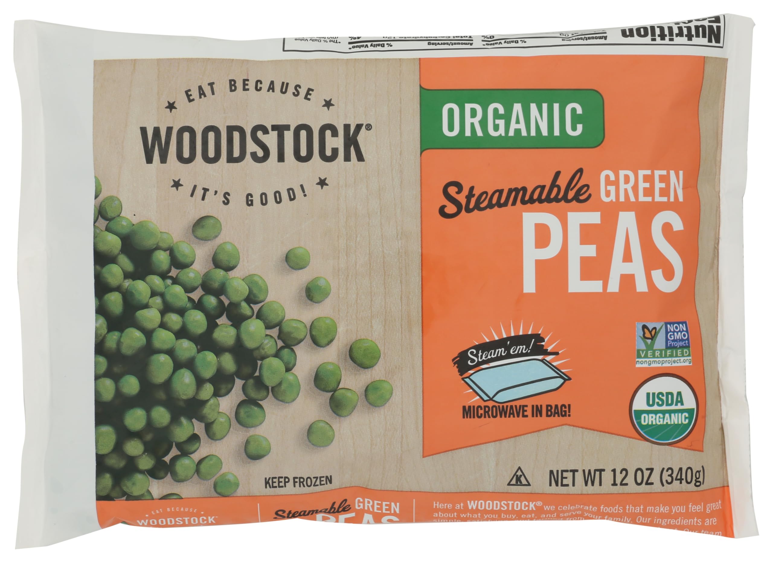 Woodstock Green Peas Steamtable Org, 12 oz