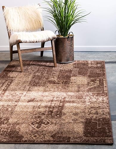 Unique Loom - Tapete con diseño abstracto, informal, moderno y contemporáneo de la colección otoñal, rectangular de 2 x 3 pies, color marrón y beige