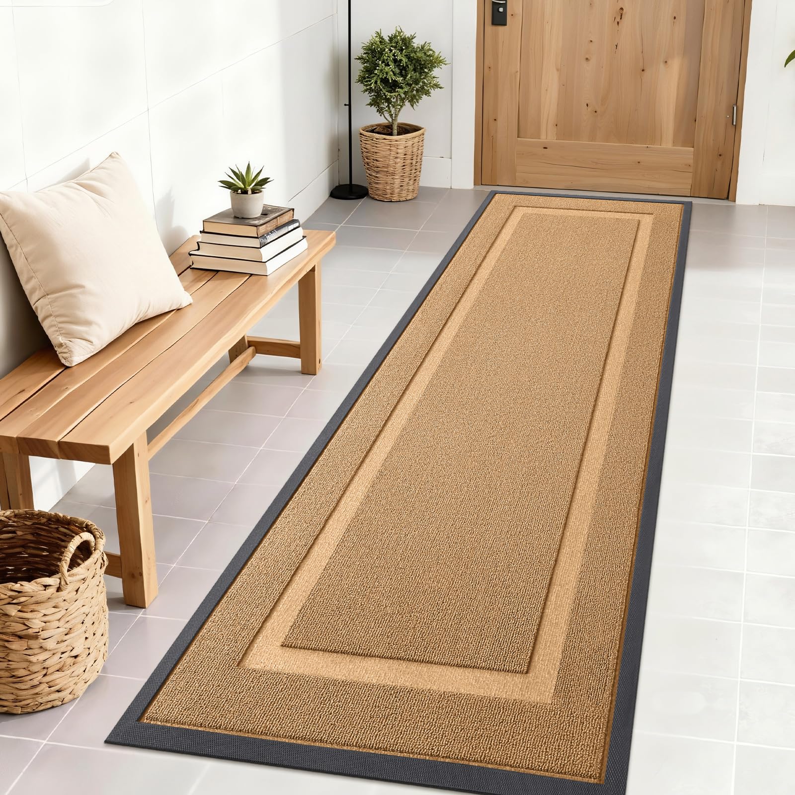 OLANLY Front Door Mat Outside 71x23, All-Season Heavy-Duty Rubber Doormat | Butter Yellow, Absorbent, Stain and Fade Resistant, Non-Slip Backing, Low-Profile Indoor Outdoor Floor Mat for Entryway