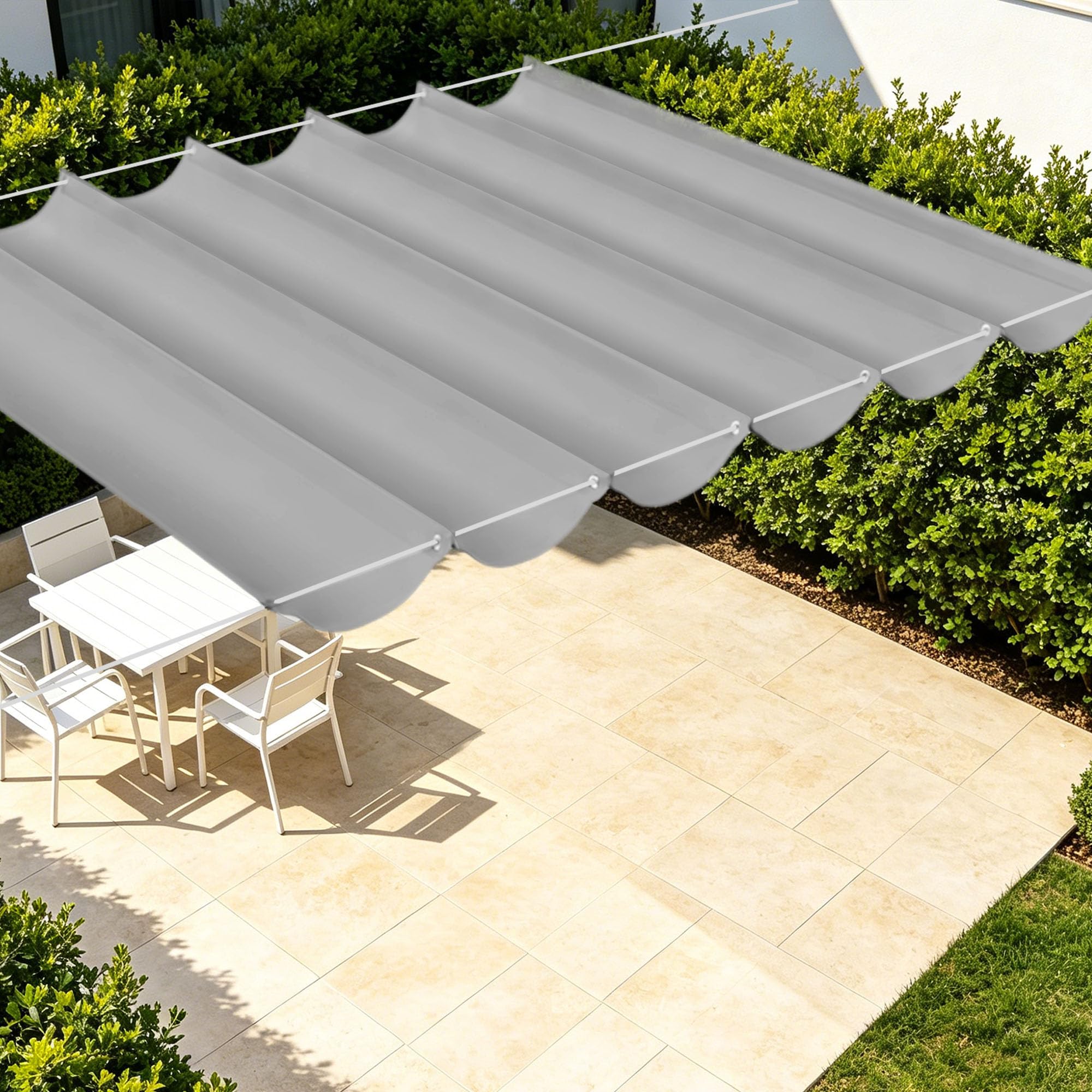 Toile ombrage rétractable vague pour aménager une terrasse ou un jardin