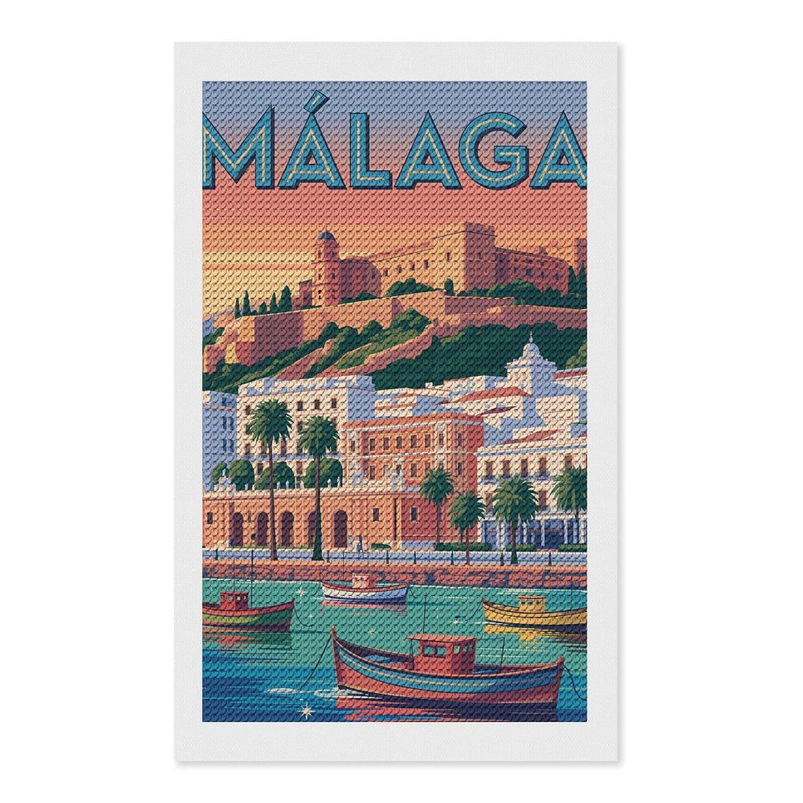 Junmoney Malaga Travel Full Drill Diamond Painting Kit 12"x20", for Teens, Adhesive Canvas, Bedroom Decor, Holiday Gift Idea
