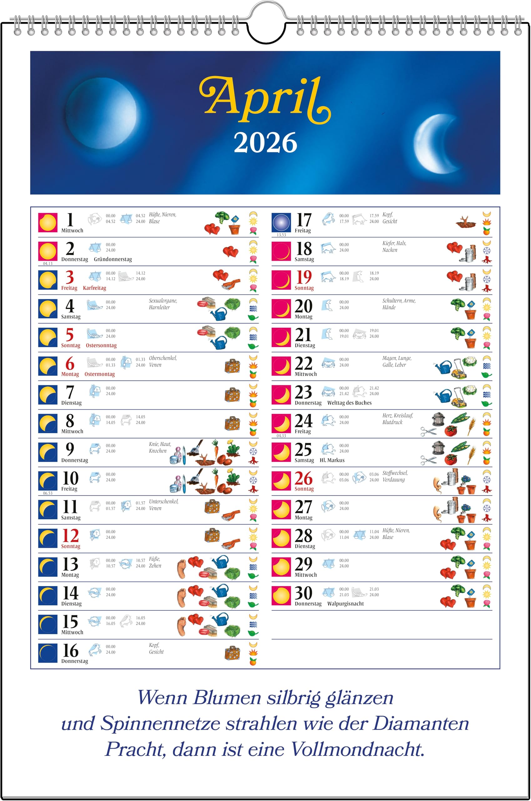 Mondleben 2026: Der große Wandkalender – Mit farbigem Mond-Jahresplaner als Poster zum Herausnehmen – 33,0 x 48,5 cm