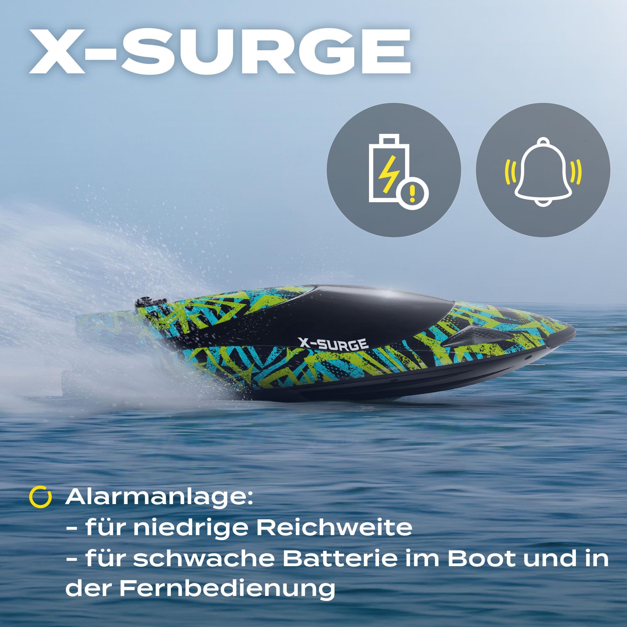 Overmax X-Surge Ferngesteuertes RC Speedboat Rennboot mit LED 35 km/h | 1200 mAh Akkus 30 Minuten Spaß Geschwindigkeitskontrolle Reichweite bis zu 100 m, EIN Spielzeug für Pool und See