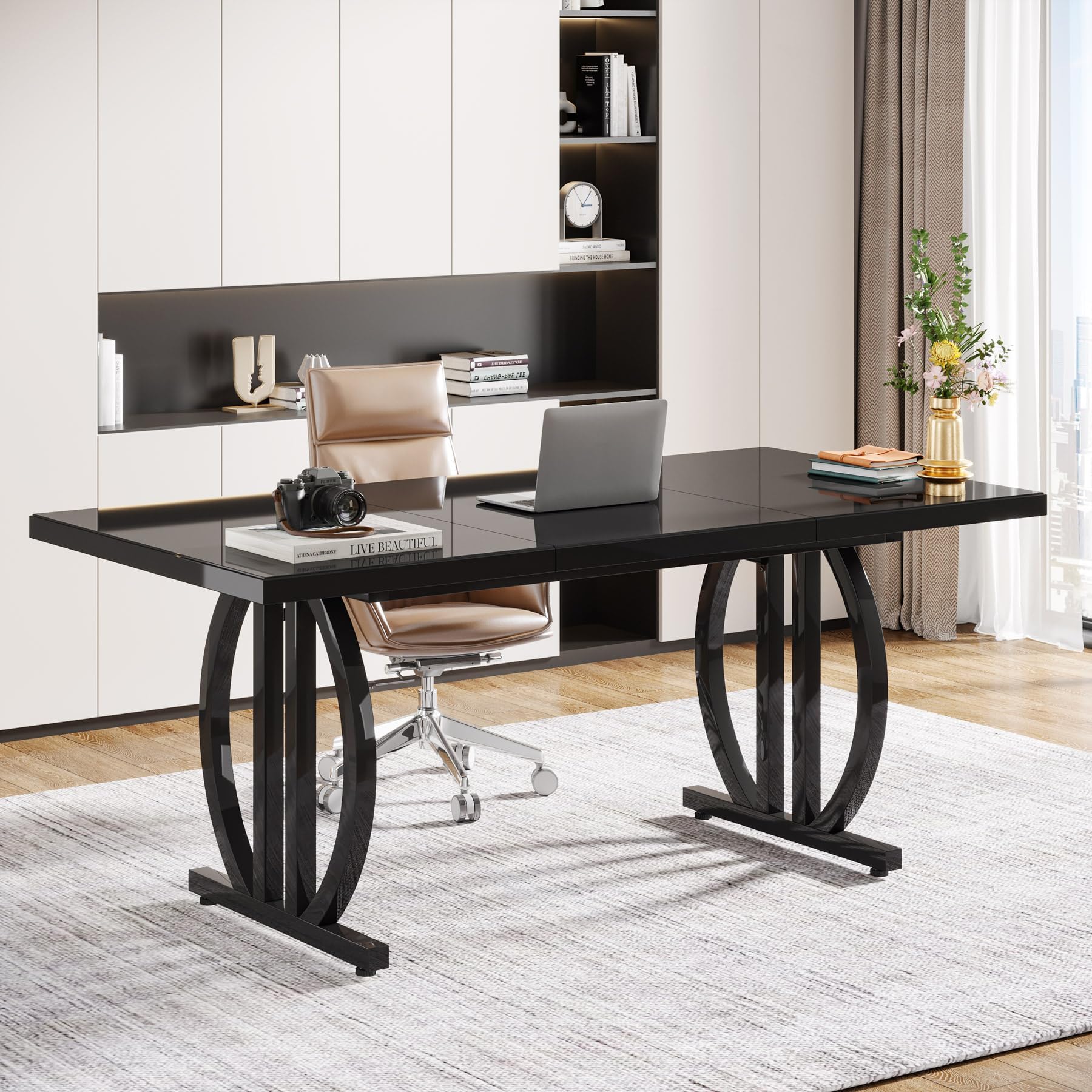 Tribesigns Mesa de escritorio de 160 cm con patas metálicas robustas, escritorio moderno y sencillo, escritorio para ordenador portátil, sala de trabajo, mesa de trabajo