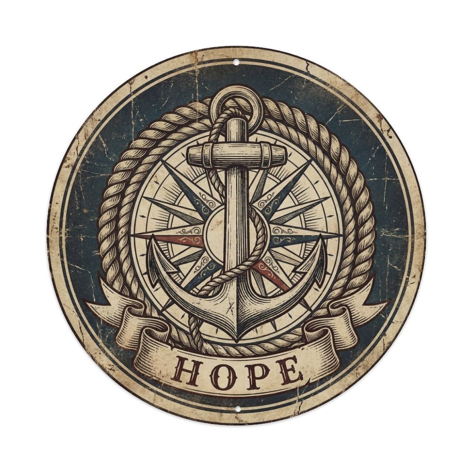 Hope Anchor Compass Rope Nautical Motto Maritime Metal Tin Sign