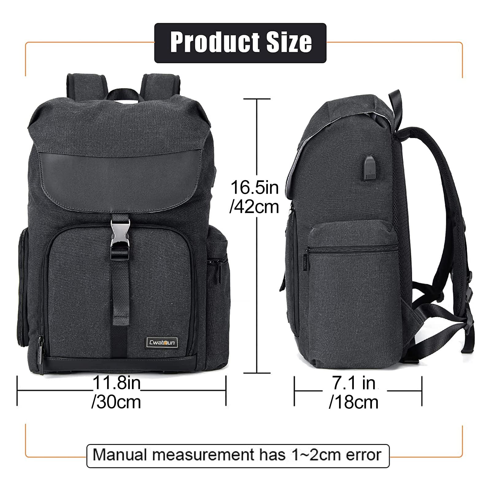 Cwatcun Cámara Mochila Bolsa de la cámara de lona Foto impermeable Mochila Profesional para SLR DSLR cámara sin espejo Canon Nikon Sony, Negro | Mochila para cámara DSLR/SLR y portátil, fácil de limpiar, compatible con Sony Nikon Canon EOS R50. Negro. M8