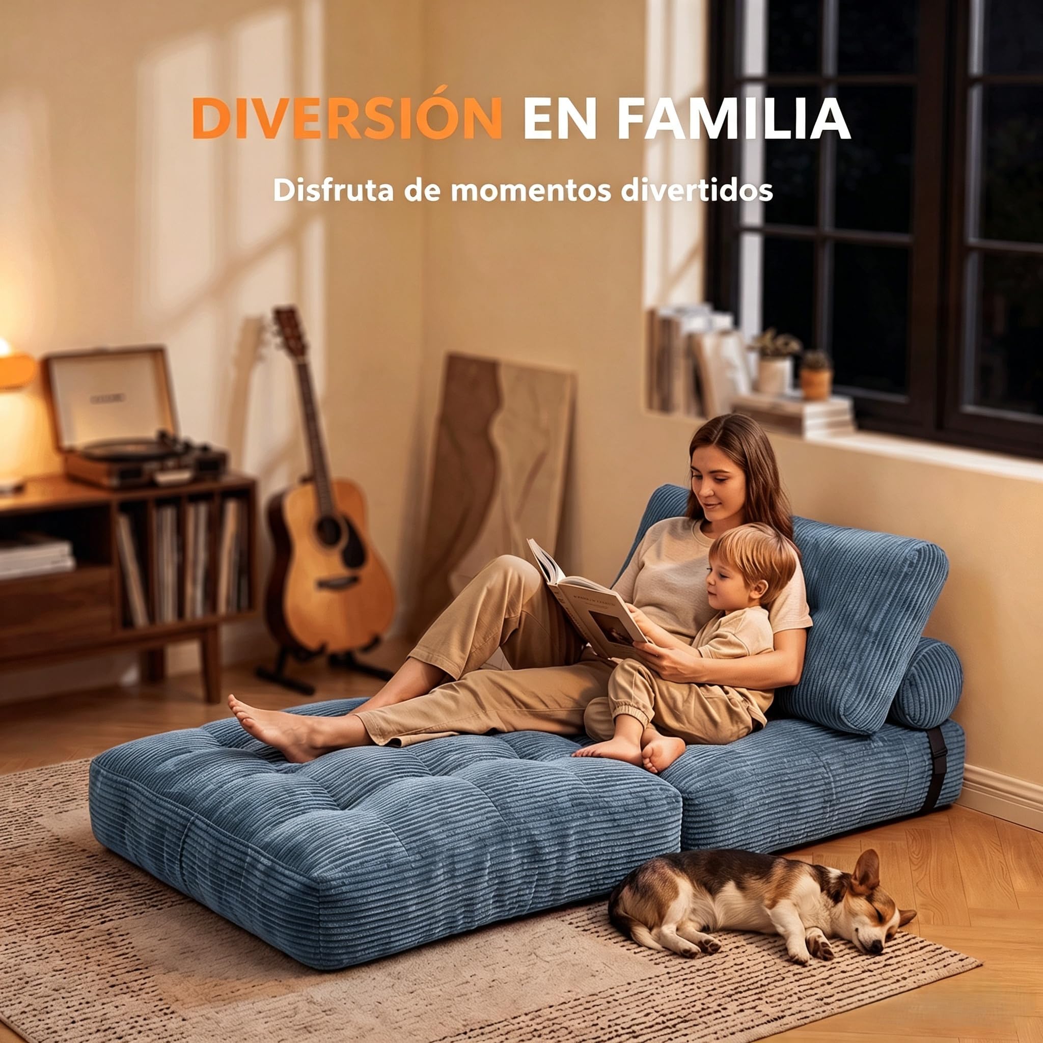 Fabulcozy Sofá Cama 4 en 1 Convertible Plegable - Sillón, Sillón Convertible, Sofá Cama 1 Plaza, Ideal para Espacio Pequeño, Salón o Dormitorio (Gris Azulado)