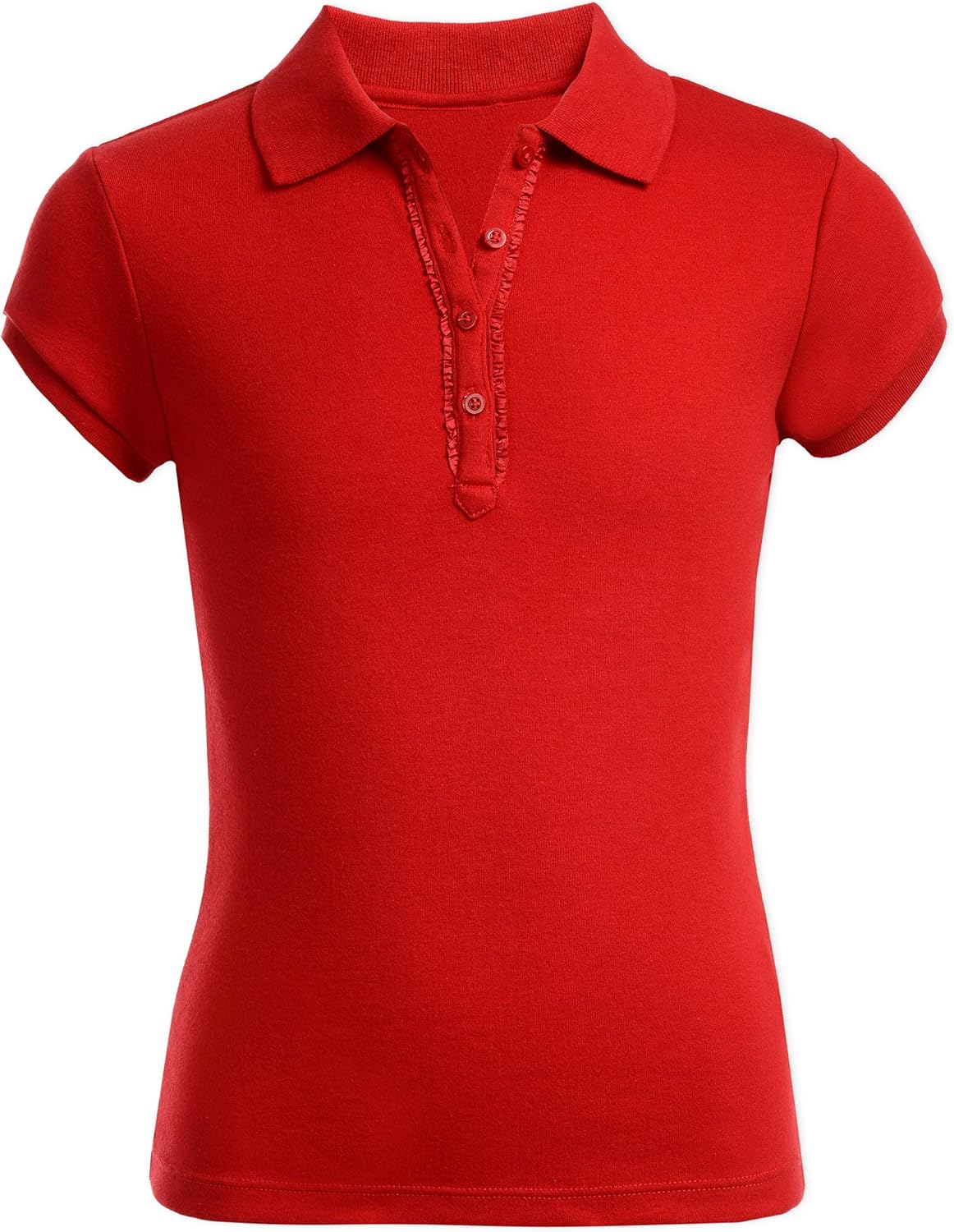 Nautica Girls' Little School Uniform Short Sleeve Polo with Ruffle Placket, Red, 6