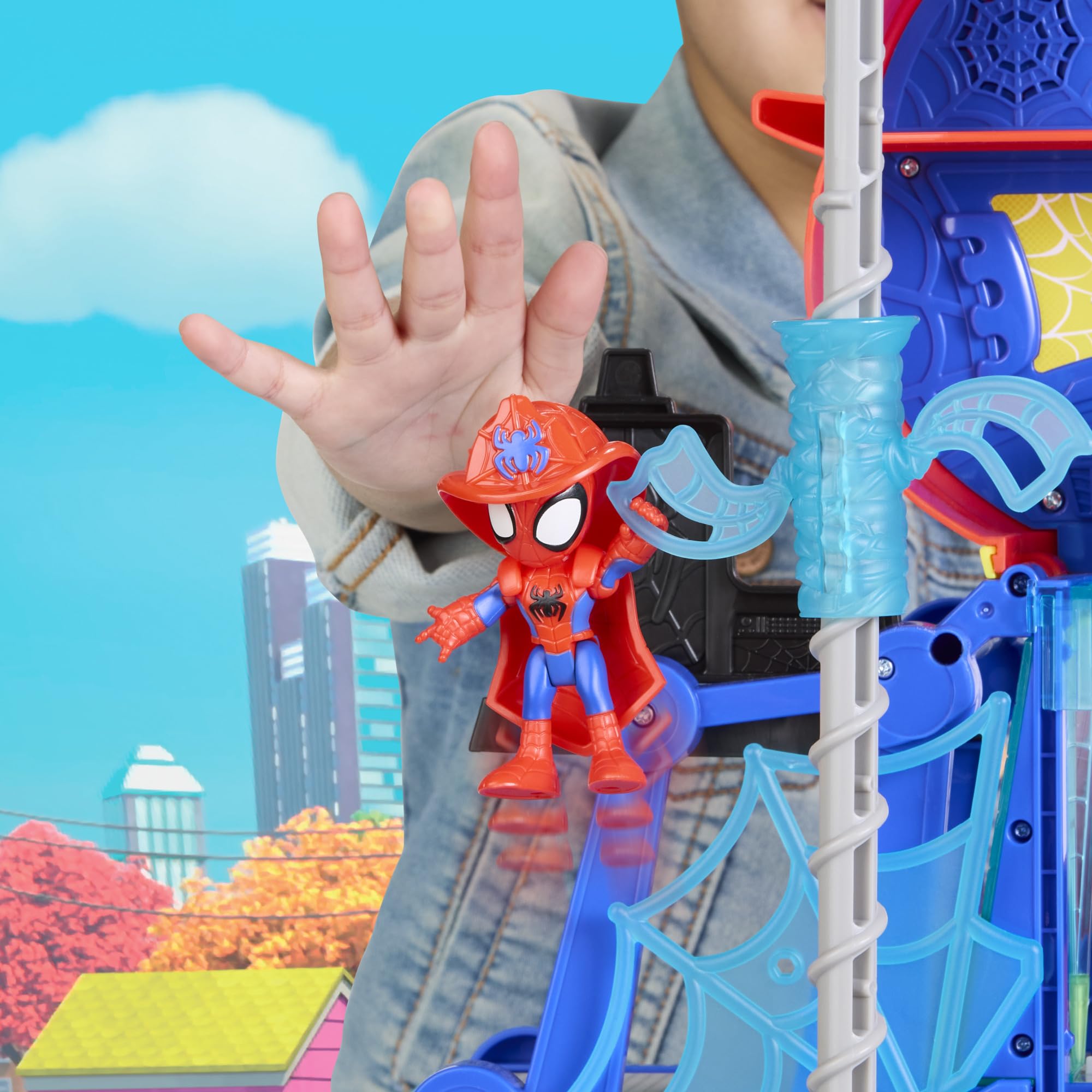 Marvel Spidey and His Amazing Friends, Rescue-Webs, Aracnocuartel, Set de Juego con Figuras de 7,6 cm y vehículo de Juguete, Juguetes de superhéroes para niños pequeños, Edad: A Partir de 3 años