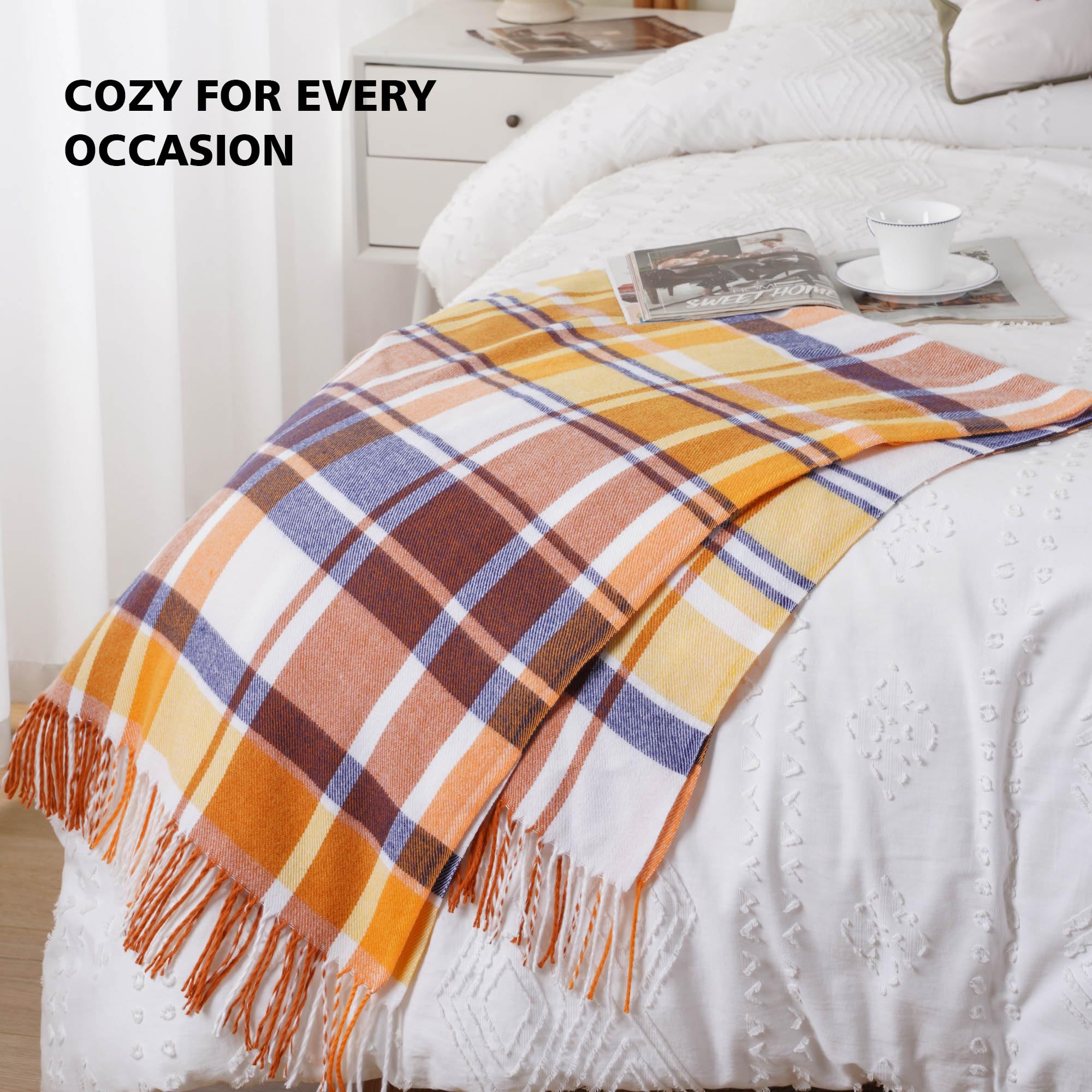 BATTILO HOME Rust Plaid Throw Blanket for Couch Bed Decorative Orange Fall Throw Blankets - Image 4