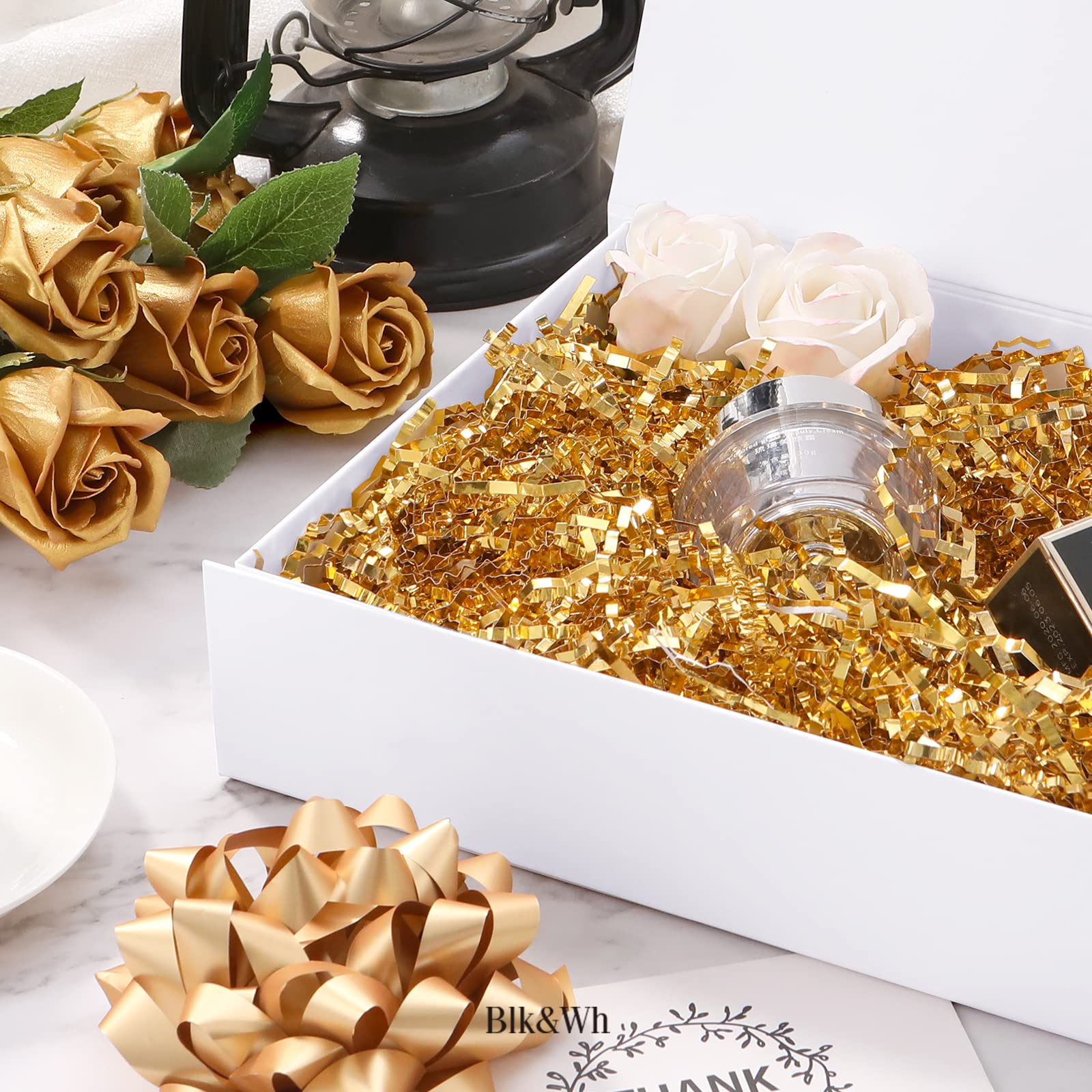 BLK&WH 6 scatole regalo da 20 x 20 x 6,3 cm, scatole regalo bianche con chiusura magnetica, robuste scatole rettangolari pieghevoli per confezioni regalo (bianco opaco)
