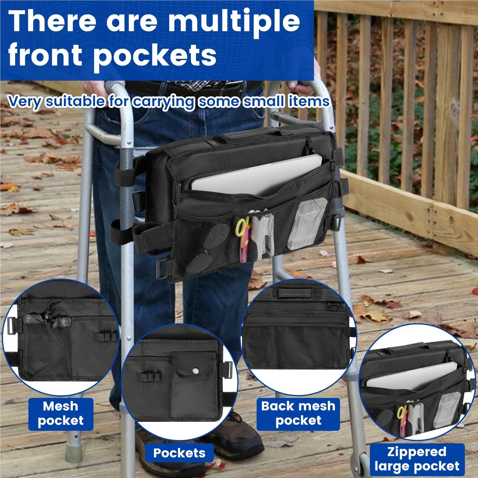 Bolsa para guardar sillas de ruedas Cesta colgante plegable grande con cierre ajustable, tela Oxford, bolsa for andador debajo del asiento