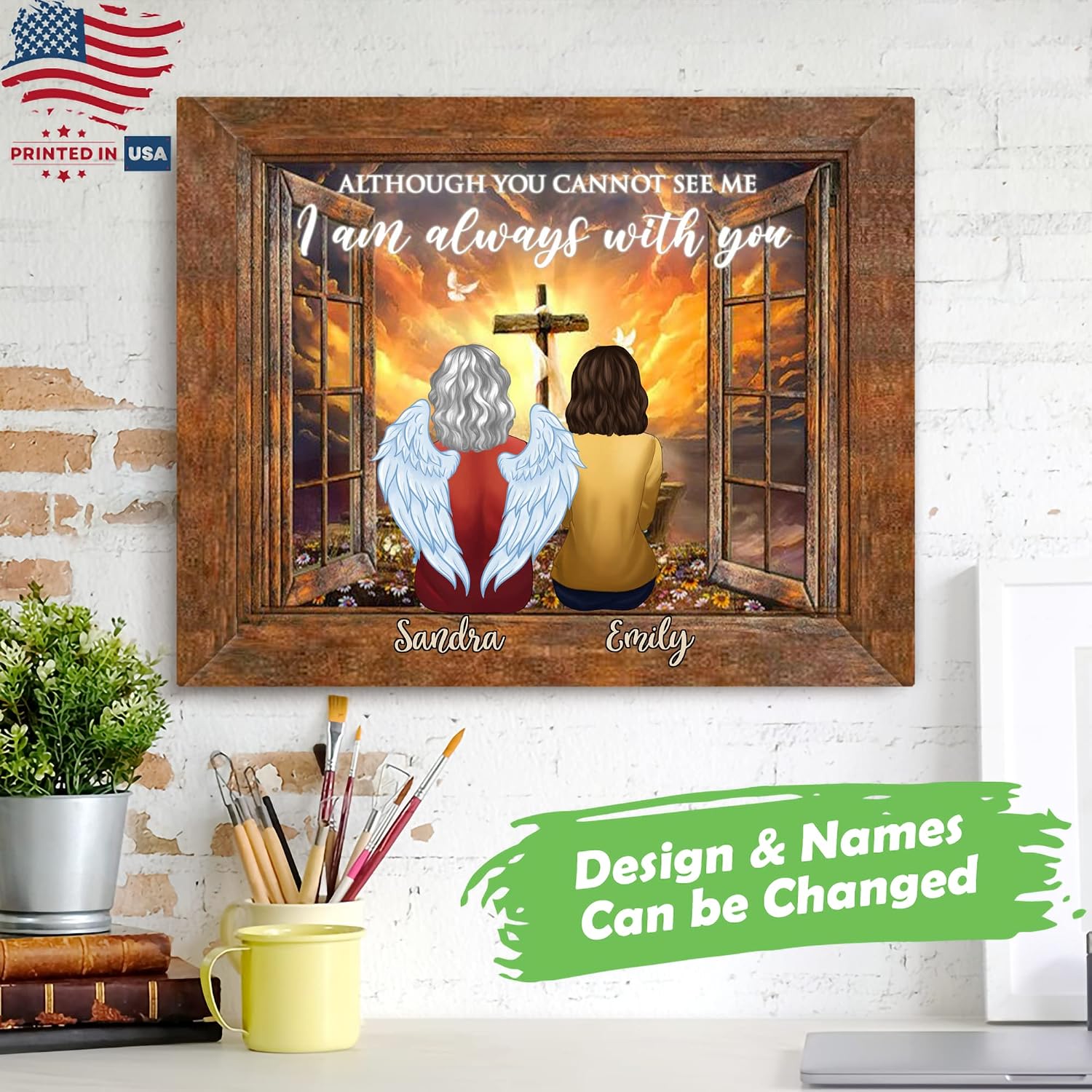 GOSSBY Personalized Custom Canvas (Mother And Daughter) Although you cannot see me I am always with you Gifts For Home Decoration, memorial gifts for loss of father, personalized memorial gifts, memor