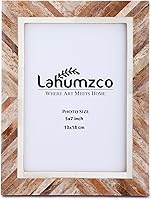 Lahumzco Handmade Chevron Herringbone 5x7 Photo Frame - Boho Vintage Bone Inlay Brown White Wall Tabletop Decor