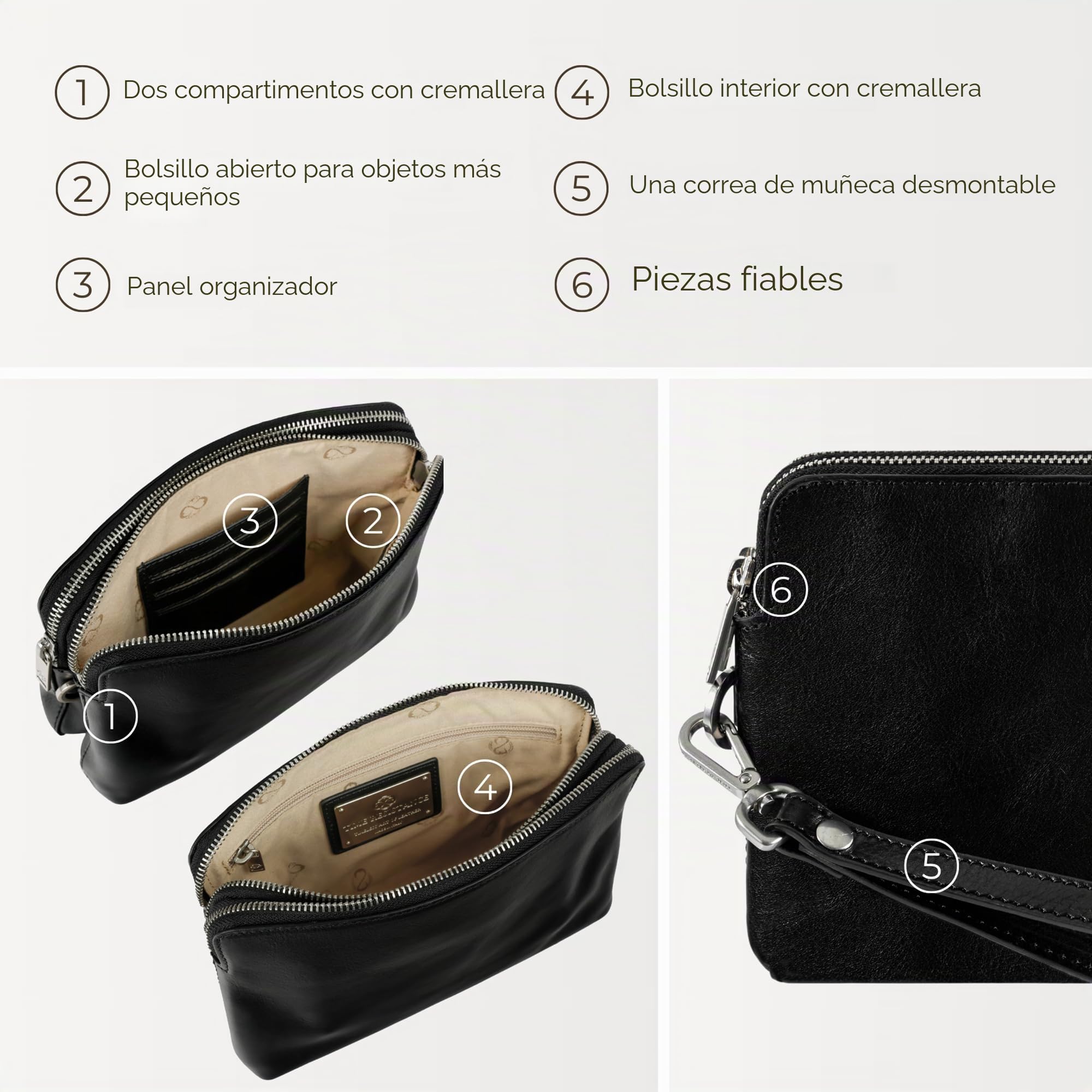 Time Resistance Clutch de Cuero para Hombre - Bolso Organizador para Hombre - Bolso de Muñeca - Maletín Hecho a Mano en Italia - Caja de Regalo Incluida