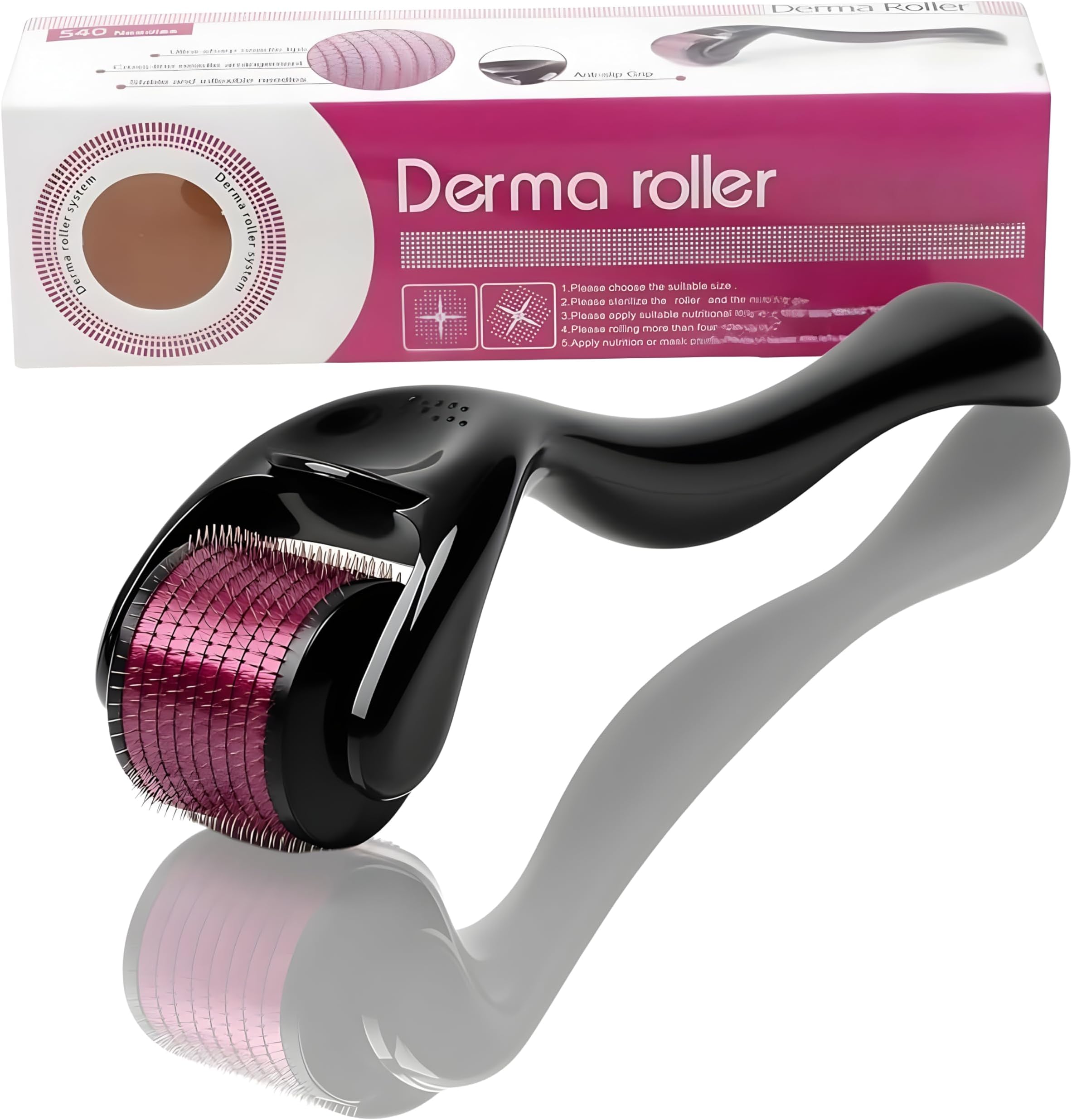 Derma skin Roller, Micro-needling Roller, Titanium 540 Needles,Facial Skin Roller Cellulite Hair Growth, Skin Anti Ageing Scar,use for women face massage, Neck Wrinkle Stretch (Needle Size 0.75mm)