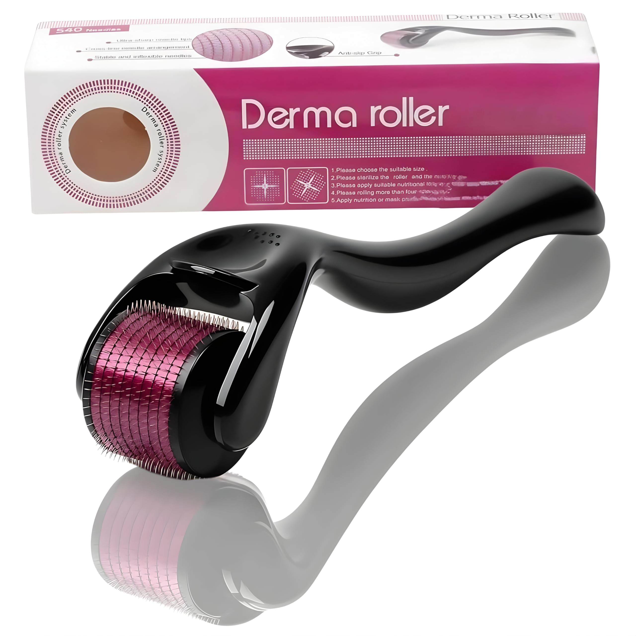 Derma skin Roller, Micro-needling Roller, Titanium 540 Needles,Facial Skin Roller Cellulite Hair Growth, Skin Anti Ageing Scar,use for women face massage, Neck Wrinkle Stretch (Needle Size 0.75mm)