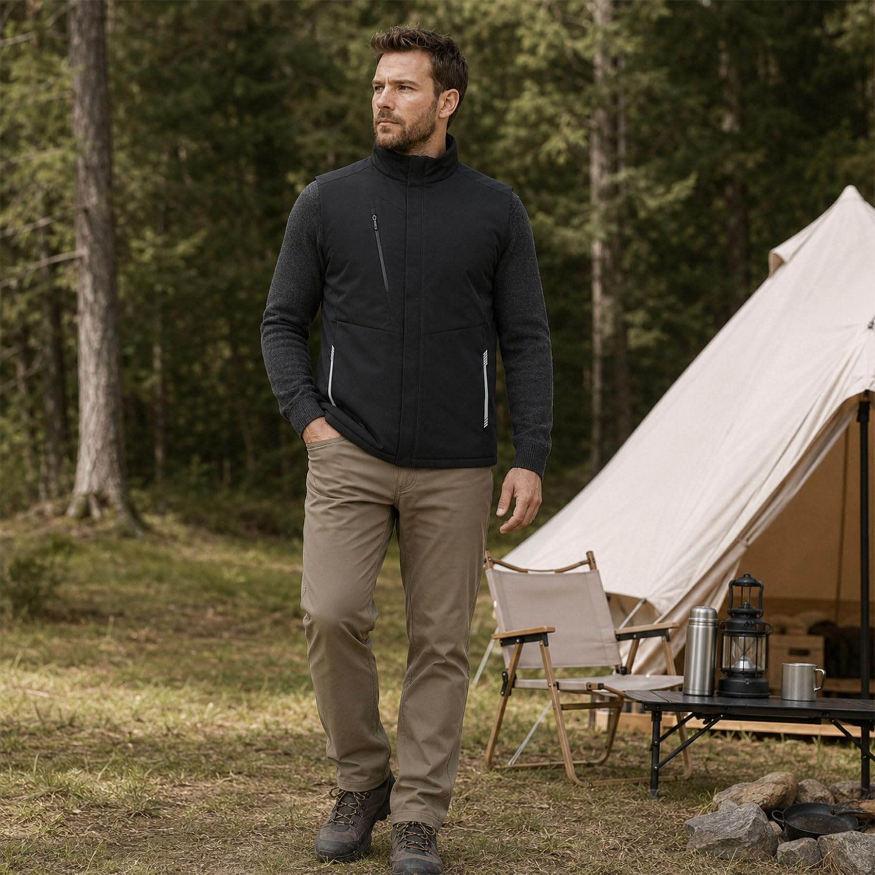 YOUTHUP Herren Wattierte Weste Winddicht Ärmellose Jacke Warm Outdoor Weste für Radfahren, Laufen, Wandern, Golf