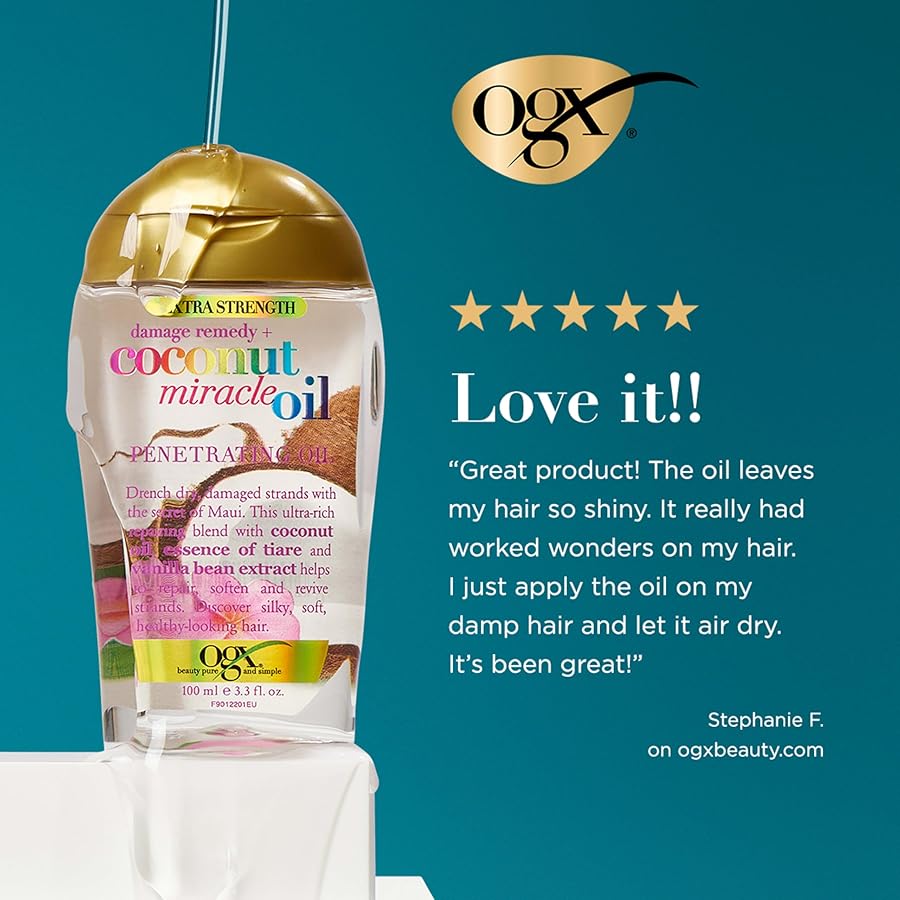 OGX Extra Strength Damage Remedy + Coconut Miracle Oil Penetrating Hair Oil Treatment, Extra Hydrating Anti-Frizz Oil for Coarse, Dry Hair, Paraben-Free, Sulfated-Surfactants Free, 3.3 Fl Oz - image 2